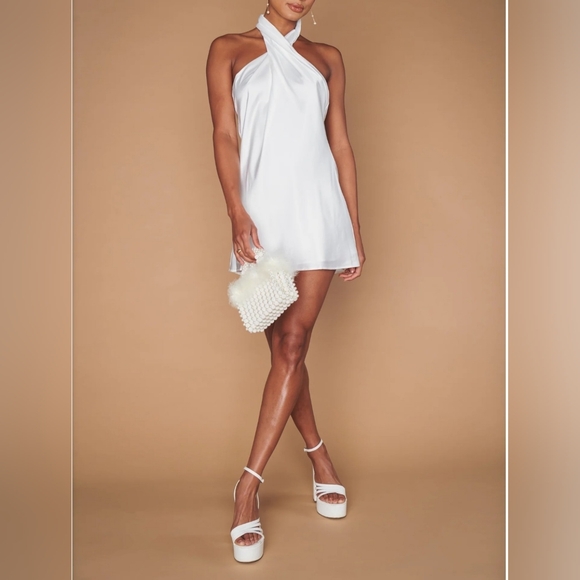 Show Me Your MuMu Dresses & Skirts - Show Me Your Mumu Women's Jasmine Halter Mini Dress, Ivory Luxe Satin XS NWOT